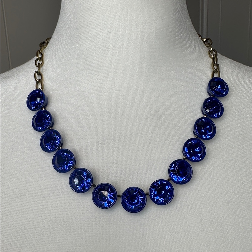Vintage J. Crew Cobalt Blue Brûlée Faceted Bezel Set Collar Rhinestone Necklace - Picture 10 of 12